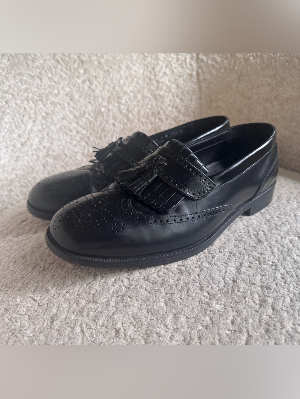 Nunn Bush Dress Flex Tassel Loafers Mens 9W Black Leather Wingtip Slip On